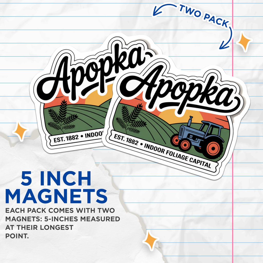 (2 Pack) Apopka Florida Magnets - Tractor Farm Scene - Indoor Foliage Capital Decor - 5 Inches On Longest Side - Thick Durable Magnet - Made in USA - MAG19451