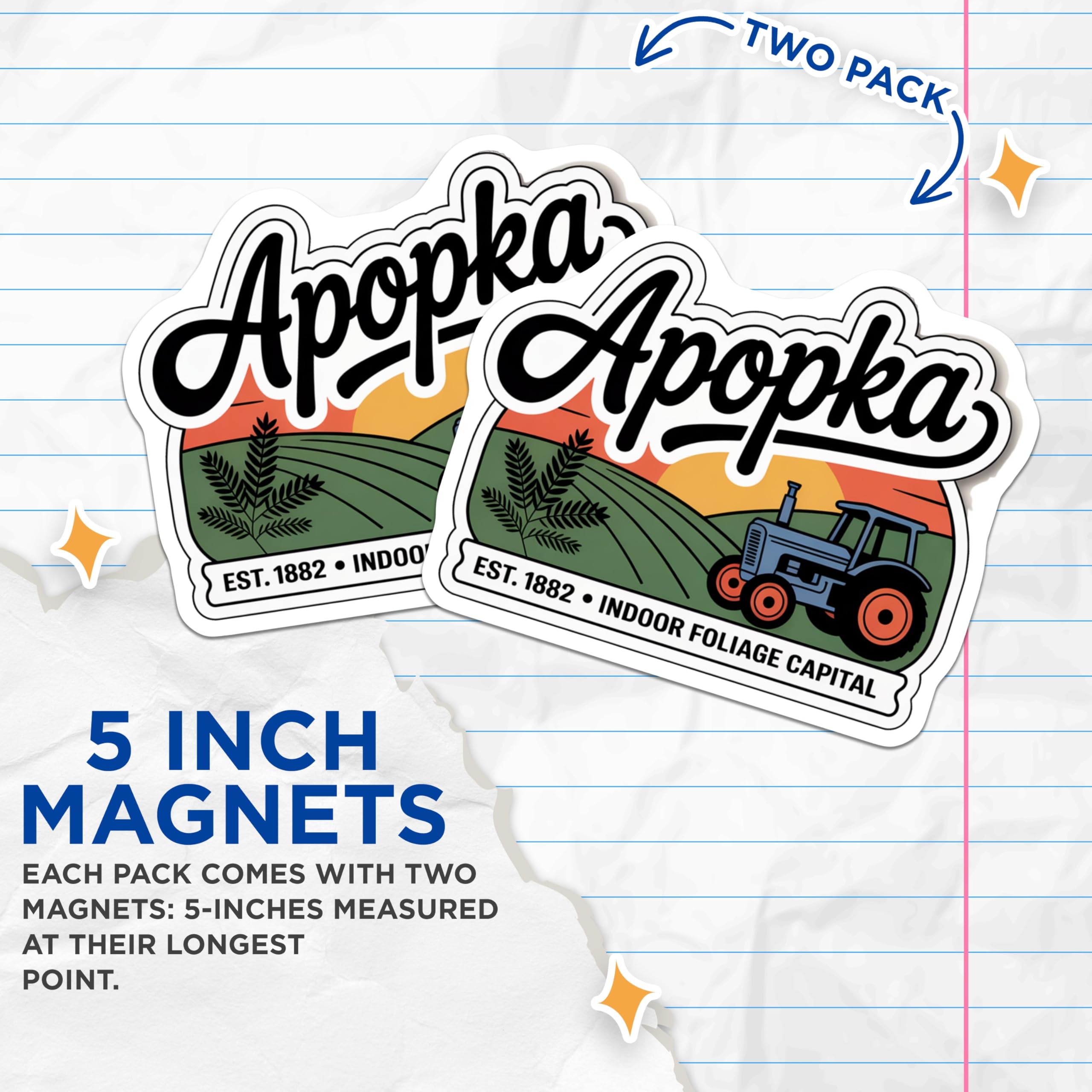(2 Pack) Apopka Florida Magnets - Tractor Farm Scene - Indoor Foliage Capital Decor - 5 Inches On Longest Side - Thick Durable Magnet - Made in USA - MAG19451