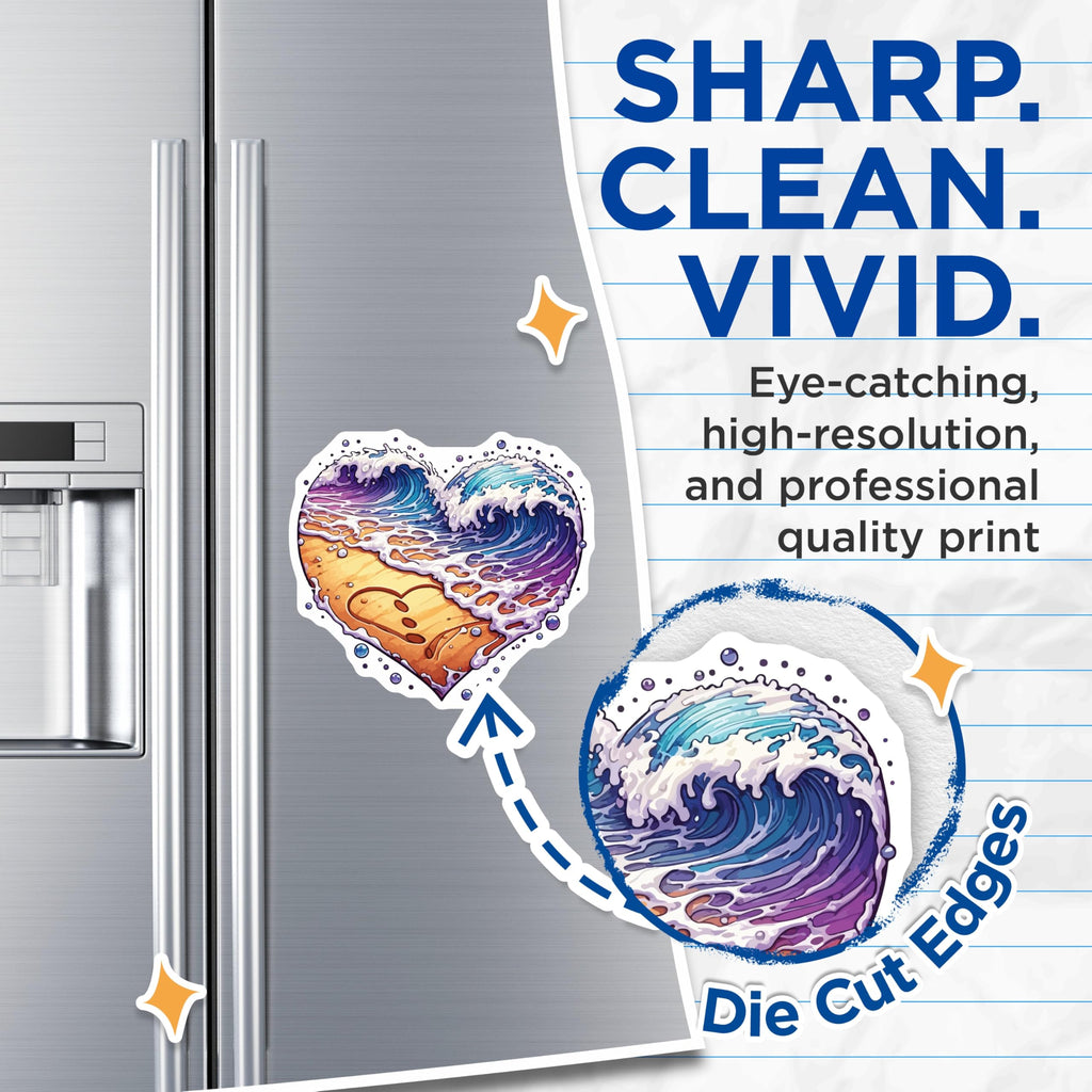 (2 Pack) Heart Ocean Waves Magnets - Beach Love Scene Art - Coastal Summer Decor - Valentine Sea Vibe - 5 Inches On Longest Side - Thick Durable Magnet - Made in USA - MAG19510