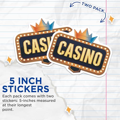 (2 Pack) Casino Stickers - Fun Gaming Decor - Casino Night Party Accessories - 5" On Longest Side - Sticks to Smooth Flat Surfaces - Made in USA - BMCS6626