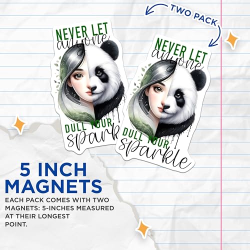 (2 Pack) Inspirational Panda Magnets Magnets - Motivational Quote Decor - 5" On Longest Side - Made in USA - Sticks to Refrigerators & Metal Surfaces - MAG9232