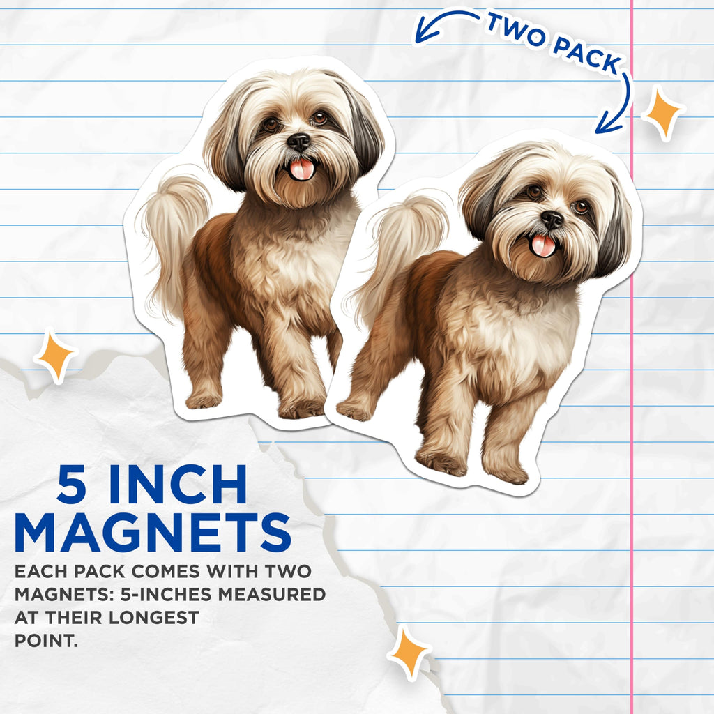 (2 Pack) Shih Tzu Magnets - Fluffy Dog Lover Kitchen Decor - Charming Pet Refrigerator Art - 5 Inches On Longest Side - Thick Durable Magnet - Made in USA - MAG24041