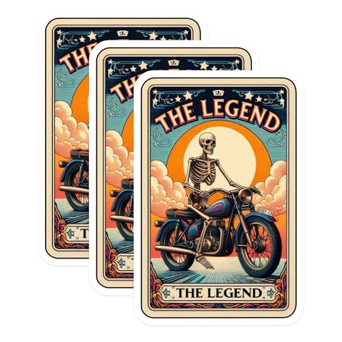 (3 Pack) Skeleton Biker Decals - Motorcycle Legend - Cool Laptop Stickers - 3 Inches On Longest Side - Easy Peel & Apply - Made in USA - 3MCS4213
