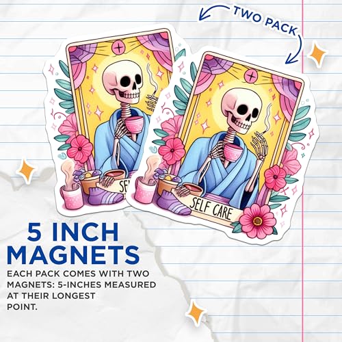(2 Pack) Relax Skeleton Magnet - Quirky Home Decor - Funny Skeleton Art - 5" On Longest Side - Sticks to Smooth Flat Surfaces - Made in USA - MAG9449