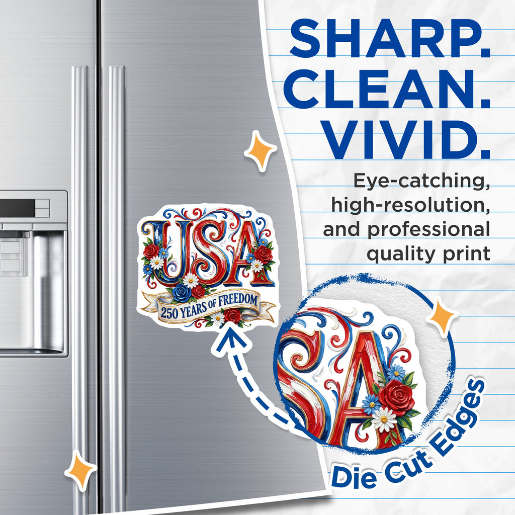 (2 Pack) USA 250 Years Freedom Magnets - Patriotic American Decor - Independence Day Celebration - Memorial Day Decor - 5 Inches On Longest Side - Thick Durable Magnet - Made in USA - MAG36670