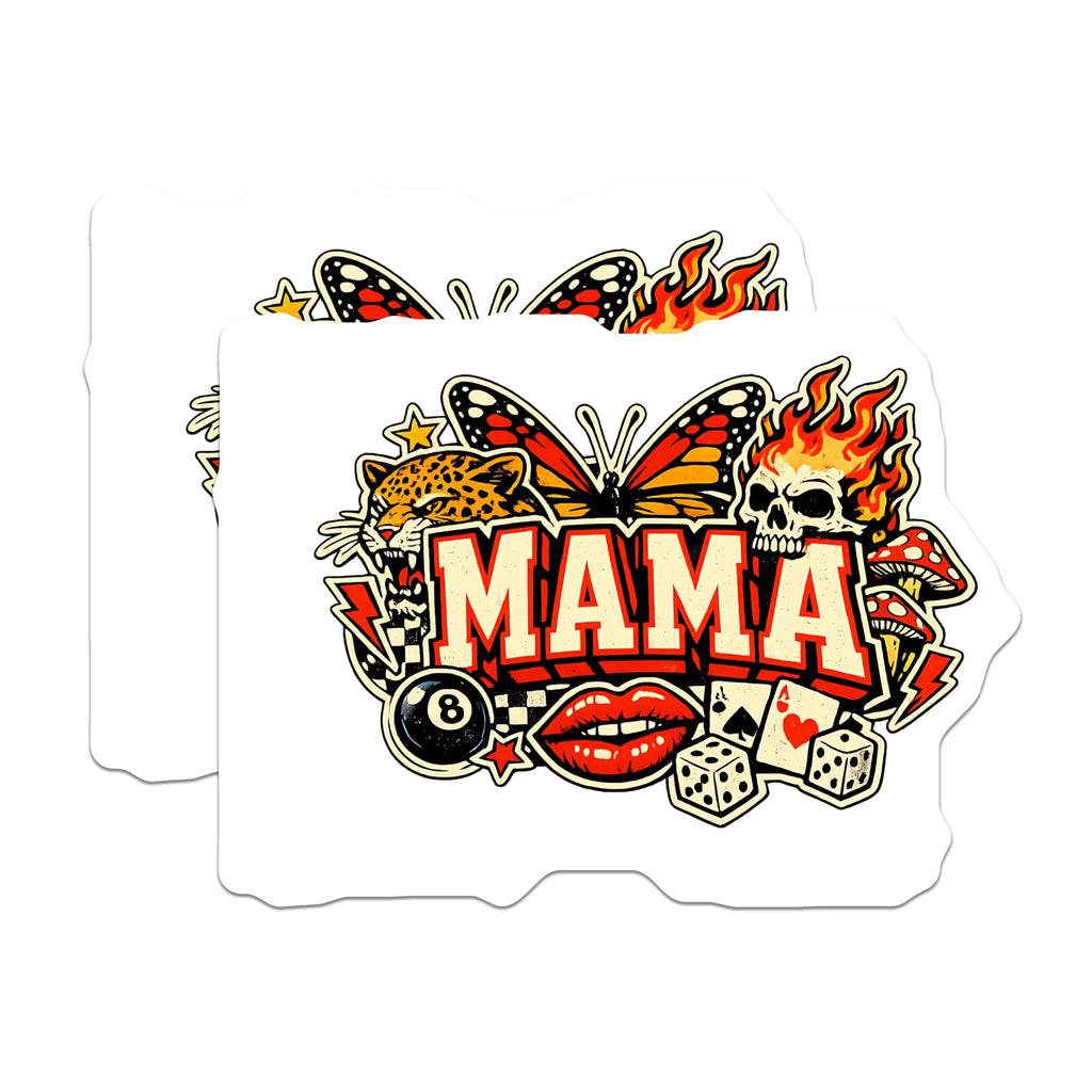 (2 Pack) Mama Magnets - Flaming Skull Leopard Butterfly - Edgy Rockabilly Tattoo Style Decor - 5 Inches On Longest Side - Thick Durable Magnet - Made in USA - MAG20341