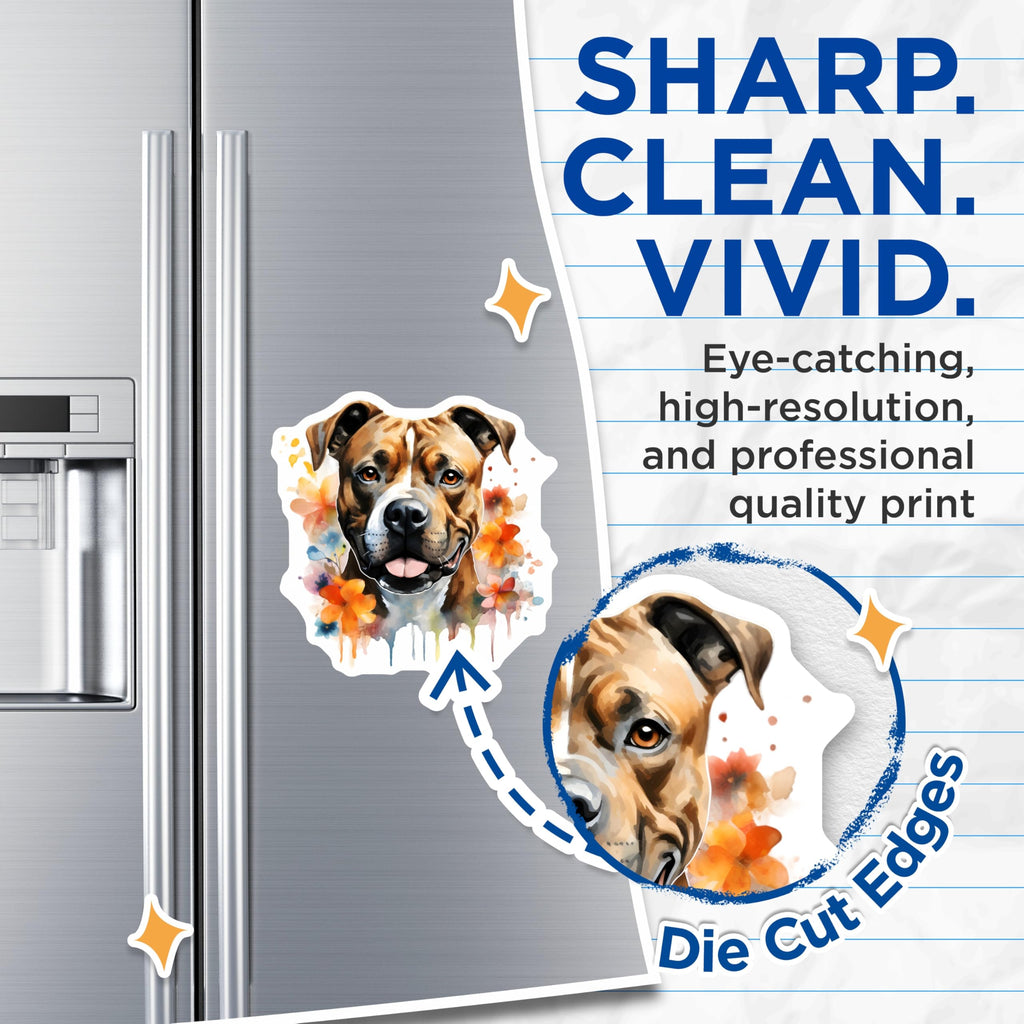 (2 Pack) American Staffordshire Terrier Magnets - Watercolor Pitbull Dog Lover - Happy Staffy Floral Art - 5 Inches On Longest Side - Thick Durable Magnet - Made in USA - MAG27506