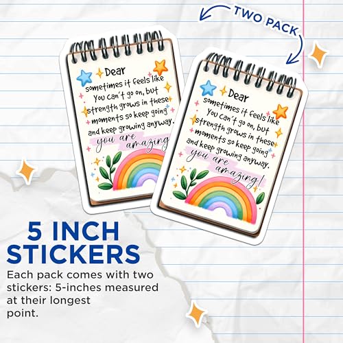 (2 Pack) Motivational Quote Stickers - Positive Words - Rainbow Design - 5" On Longest Side - Sticks to Smooth Flat Surfaces - Made in USA - BMCS8321