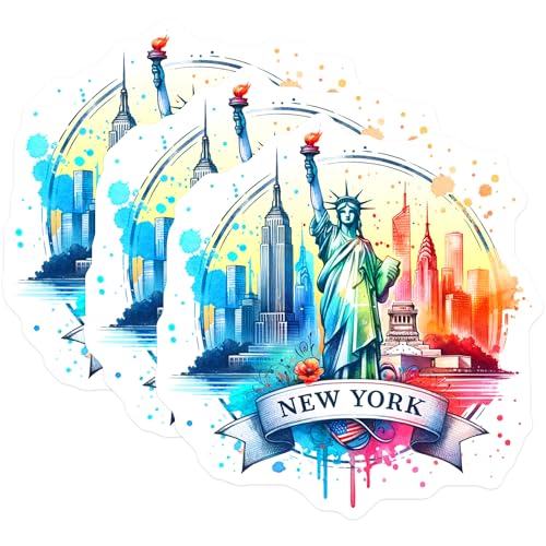 (3 Pack) New York City Decals - Statue of Liberty - NYC Skyline- 3 Inches On Longest Side - Easy Peel & Apply - Made in USA - 3MCS5800