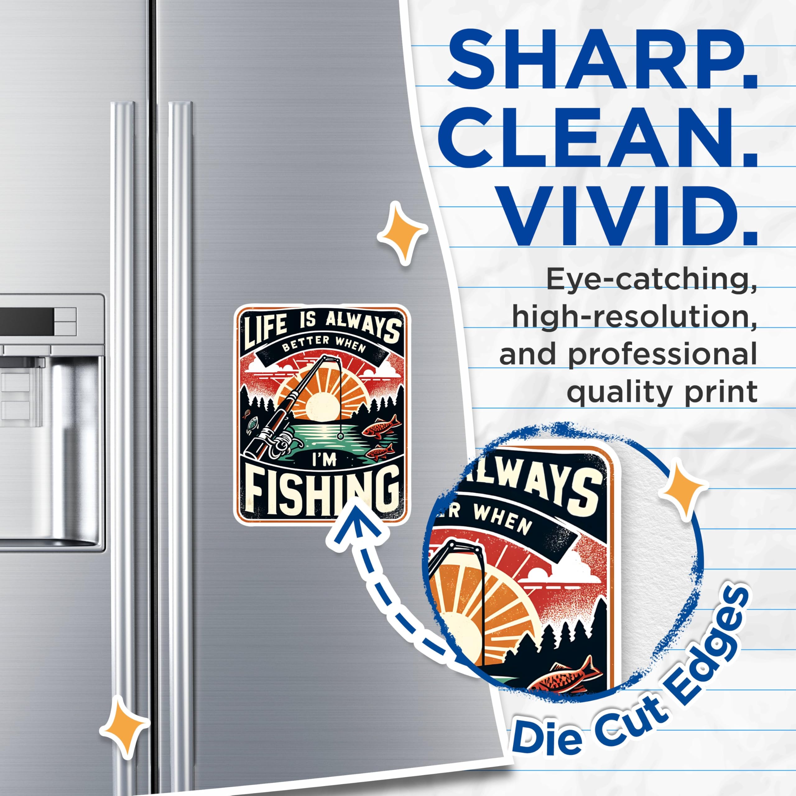 (2 Pack) Life is Always Better When I'm Fishing Magnets - Fishing Enthusiast Magnets - Lake House Decor Magnets- 5" On Longest Side - for Fridges, Toolboxes, Cars - Made in USA - MAG2619