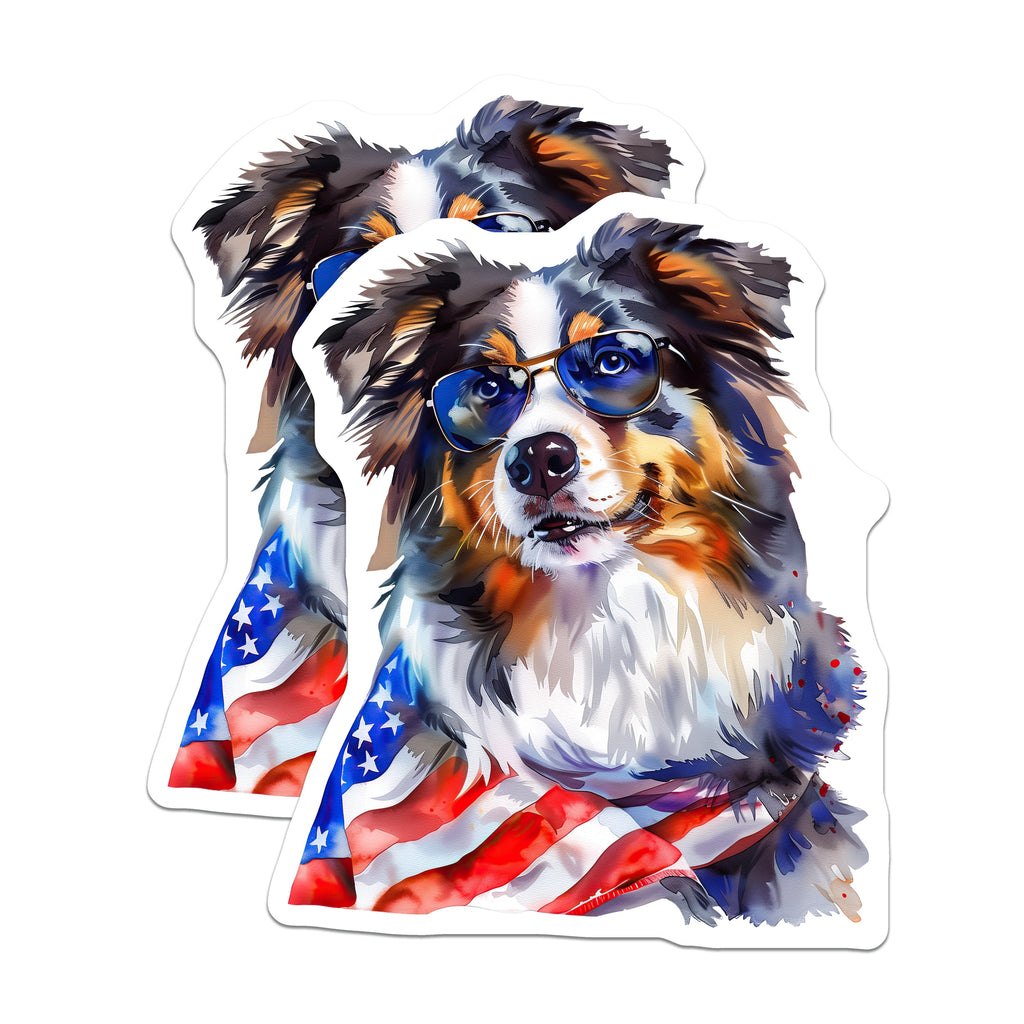 (2 Pack) Australian Shepherd Magnets - Patriotic Dog Art - USA Flag Decor for Dog Lovers - 5 Inches On Longest Side - Thick Durable Magnet - Made in USA - MAG38265