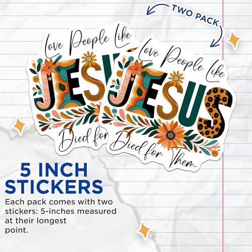 (2 Pack) Love People Like Jesus Stickers - Inspirational Bible Verse Stickers - Christian Faith Stickers - 5" On Longest Side - Sticks to Any Smooth Flat Surface - Made in USA - BMCS3119