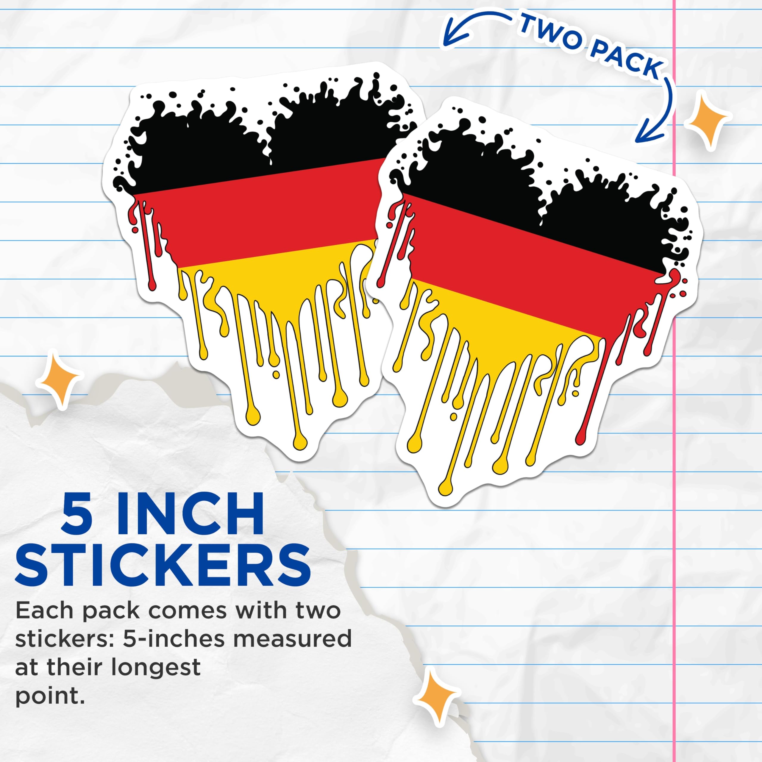 (2 Pack) German Flag Stickers - Dripping Heart - Deutschland Souvenir - 5" On Longest Side - Sticks to Smooth Flat Surfaces - Made in USA - BMCS17273