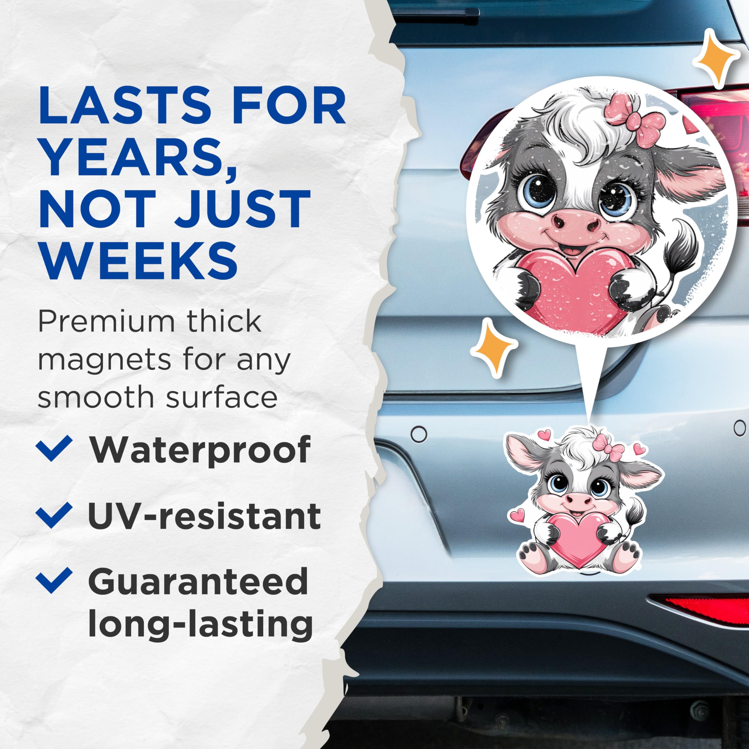 (2 Pack) Cute Cow Magnets - Love Heart Cow Magnets - Kawaii Animal Magnets- 5" On Longest Side - for Fridges, Toolboxes, Cars - Made in USA - MAG2881