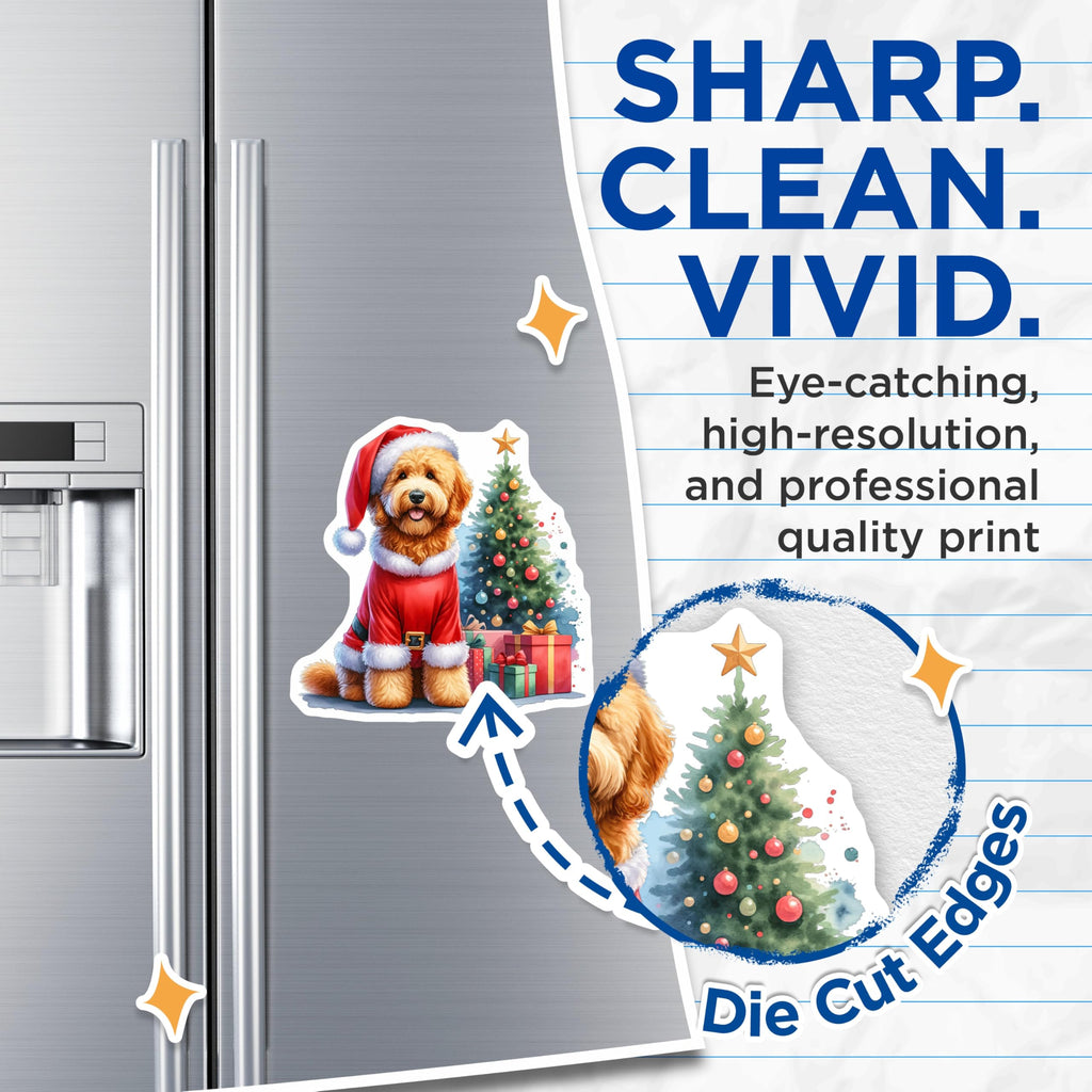 (2 Pack) Santa Dog Magnets - Christmas Goldendoodle Decor - Holiday Pet Refrigerator - 5 Inches On Longest Side - Thick Durable Magnet - Made in USA - MAG29912