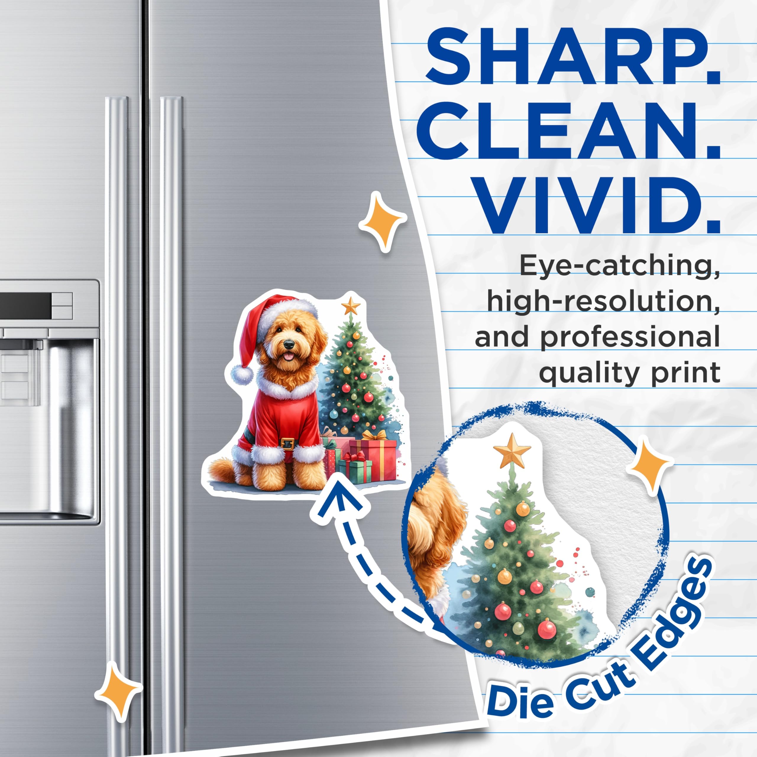 (2 Pack) Santa Dog Magnets - Christmas Goldendoodle Decor - Holiday Pet Refrigerator - 5 Inches On Longest Side - Thick Durable Magnet - Made in USA - MAG29912