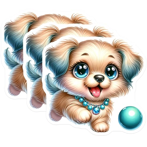 (3 Pack) Cute Puppy Decals - Animated Dog - Pet Stickers - 3 Inches On Longest Side - Easy Peel & Apply - Made in USA - 3MCS8204