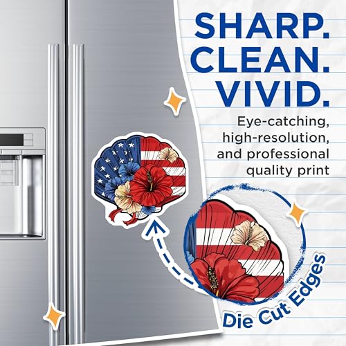 (2 Pack) American Flag Floral Magnets Magnets - Patriotic Hibiscus Art - Red White Blue Decoration - 5" On Longest Side - Made in USA - Sticks to Refrigerators & Metal Surfaces - MAG8979