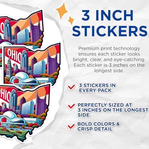 (3 Pack) Ohio Skyline Decals - State Pride - Laptop Decals - 3 Inches On Longest Side - Easy Peel & Apply - Made in USA - 3MCS0157