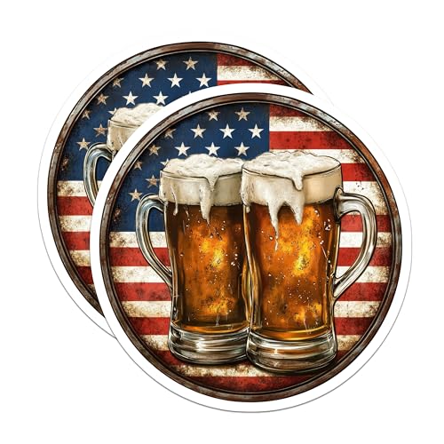 (2 Pack) Patriotic Fridge Accessory Magnet - Beer Lovers Decor - Kitchen - 5" On Longest Side - Sticks to Smooth Flat Surfaces - Made in USA - MAG9434