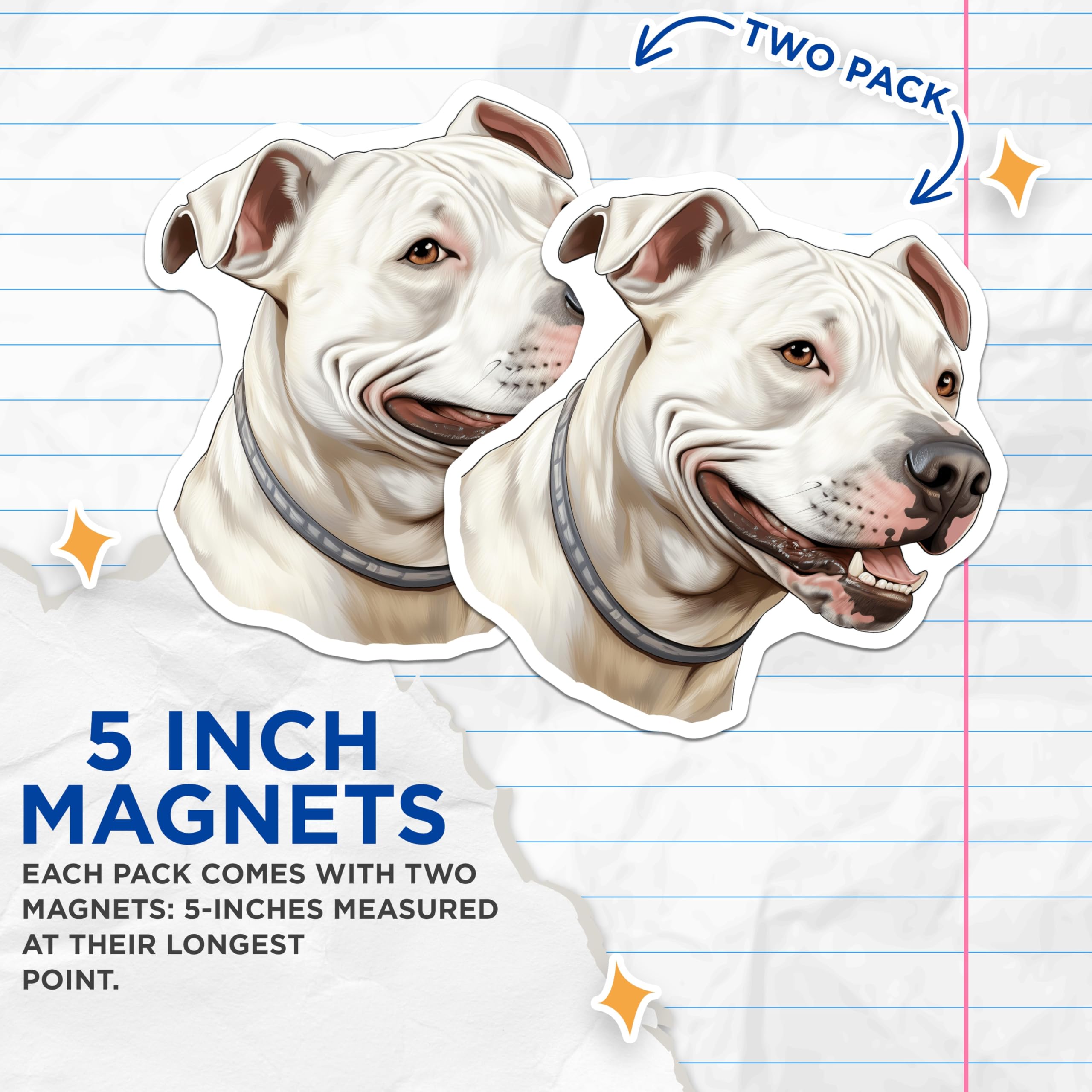 (2 Pack) White Pit Bull Dog Magnets - American Bulldog Enthusiast Magnets - Pet Parent Refrigerator Decor - 5 Inches On Longest Side - Thick Durable Magnet - Made in USA - MAG27238