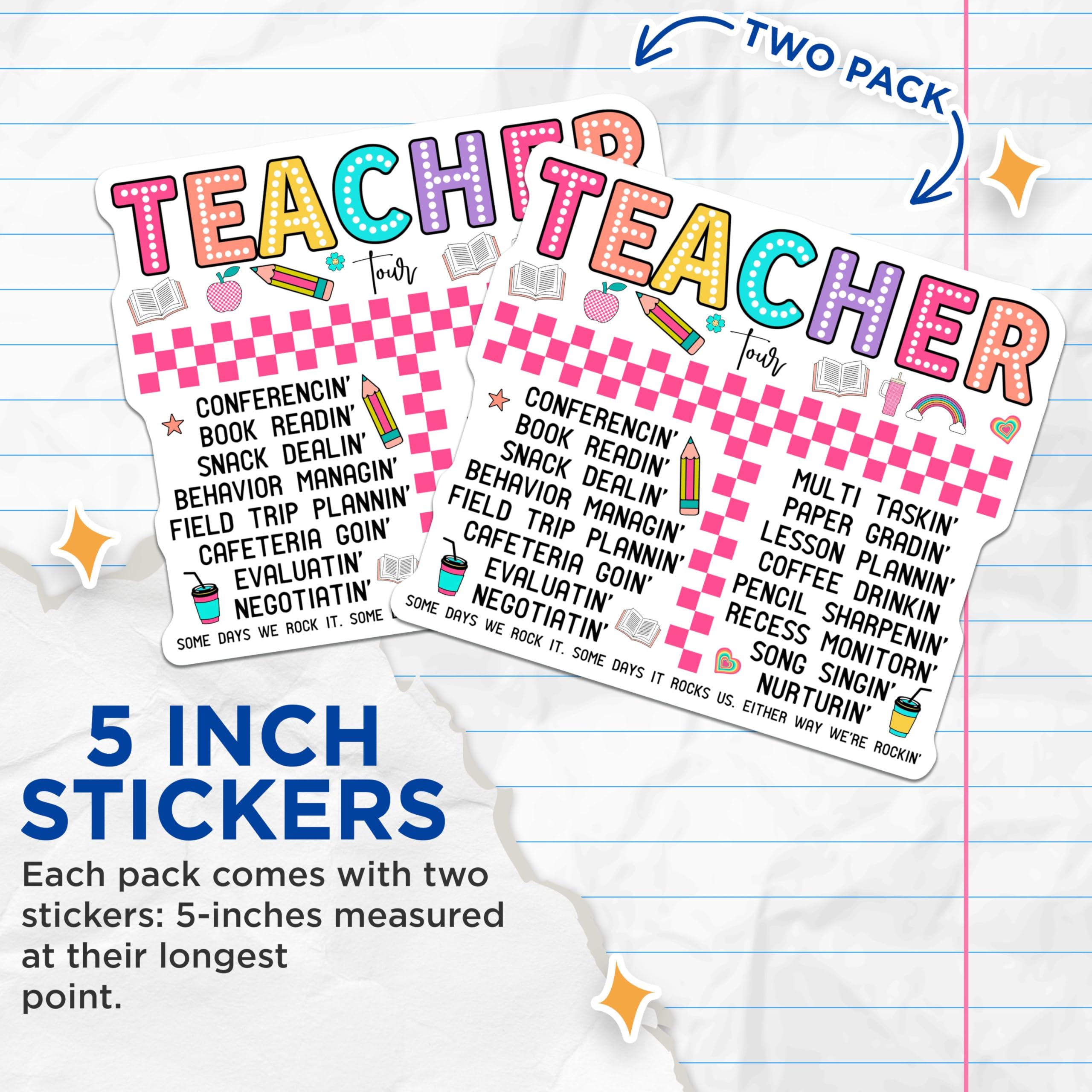 (2 Pack) Teacher Stickers - Classroom Decor - Teacher Appreciation - 5" On Longest Side - Sticks to Smooth Flat Surfaces - Made in USA - BMCS9126 - School Supplies