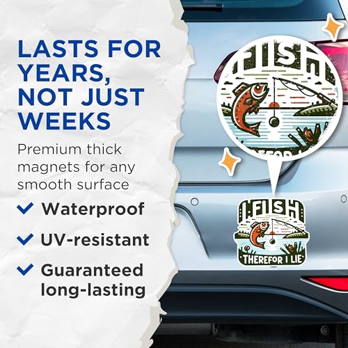 (2 Pack) Fish Therefore I Lie Magnets - Funny Fishing Magnets - Fishing Enthusiast Decor Magnets- 5" On Longest Side - for Fridges, Toolboxes, Cars - Made in USA - MAG2622