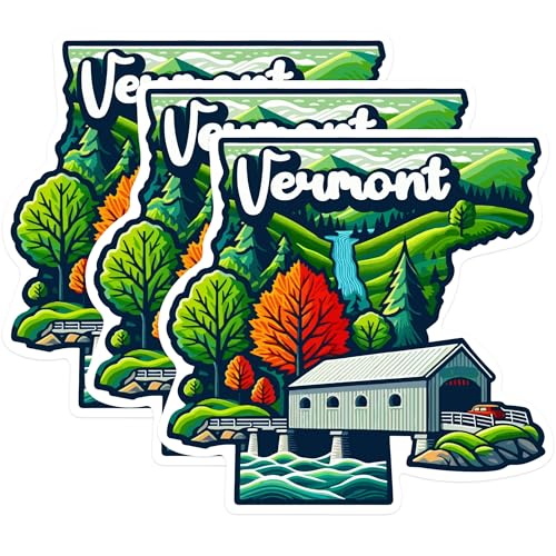 (3 Pack) Vermont Decals - Travel Souvenir - Covered Bridge Art - 3 Inches On Longest Side - Easy Peel & Apply - Made in USA - 3MCS0165