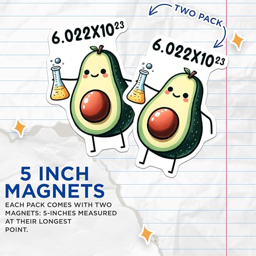(2 Pack) Avogadro Number Magnets - Cute Avocado Science Fun - Educational Refrigerator - 5" On Longest Side - for Cars, Fridges, Toolboxes - Made in USA - MAG8015