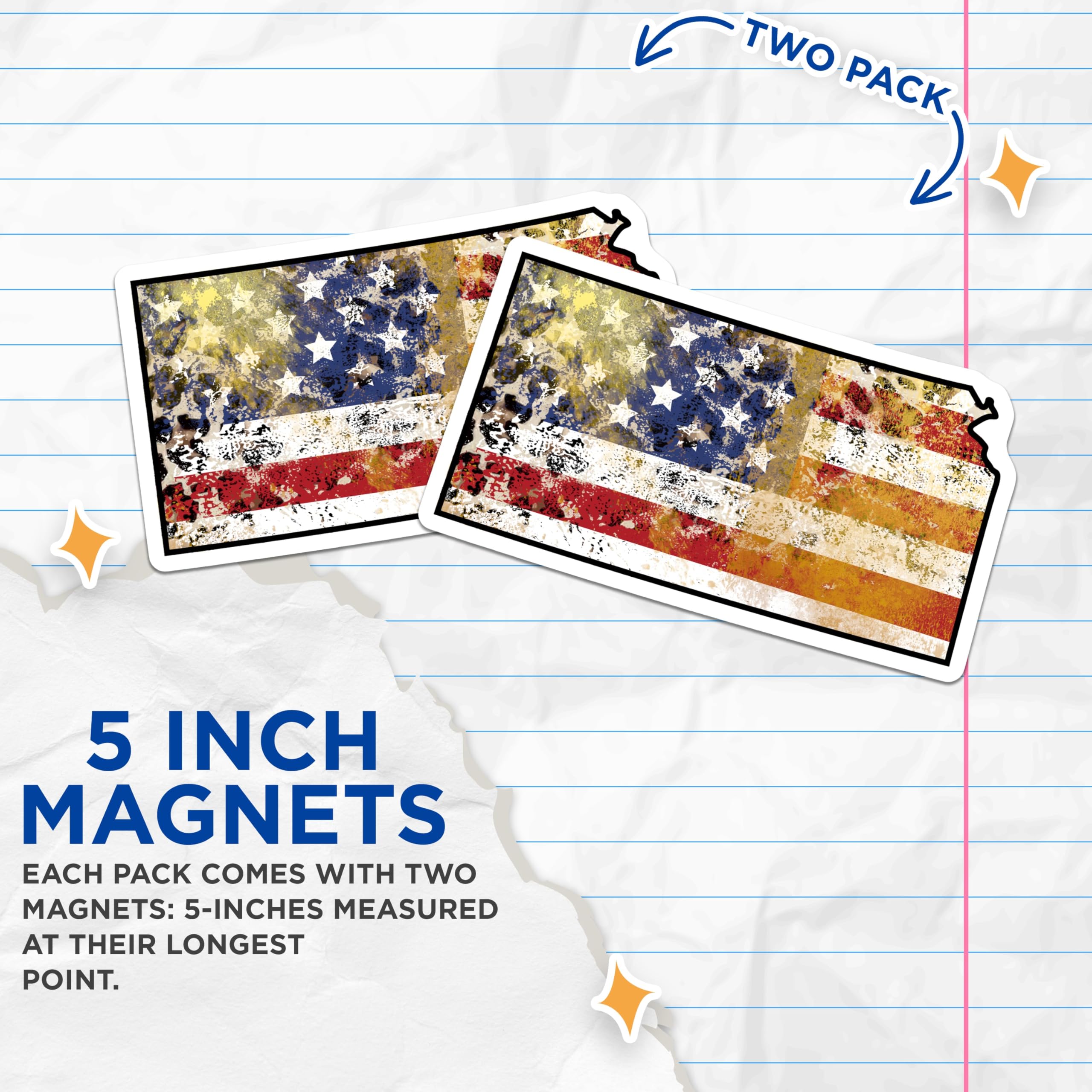 (2 Pack) Kansas USA Flag Magnets - Patriotic Decor - State Pride Fridge Decoration - 5" On Longest Side - Premium Magnet - for Cars, Refrigerators, Toolboxes, Lockers - Made in USA - MAG18011