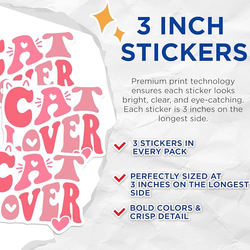 (3 Pack) Cat Lover Decals - Feline Devotee - Laptop Decal - 3 Inches On Longest Side - Easy Peel & Apply - Made in USA - 3MCS2158