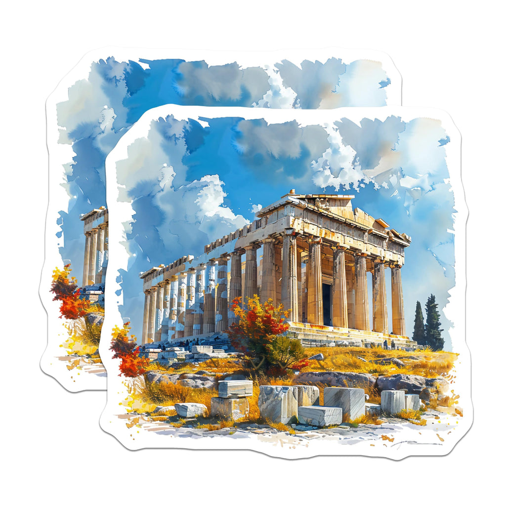 (2 Pack) Parthenon Greece Stickers - Ancient Greek Architecture Art - Travel Souvenir Stickers - 5" On Longest Side - Sticks to Smooth Flat Surfaces - Made in USA - BMCS5180