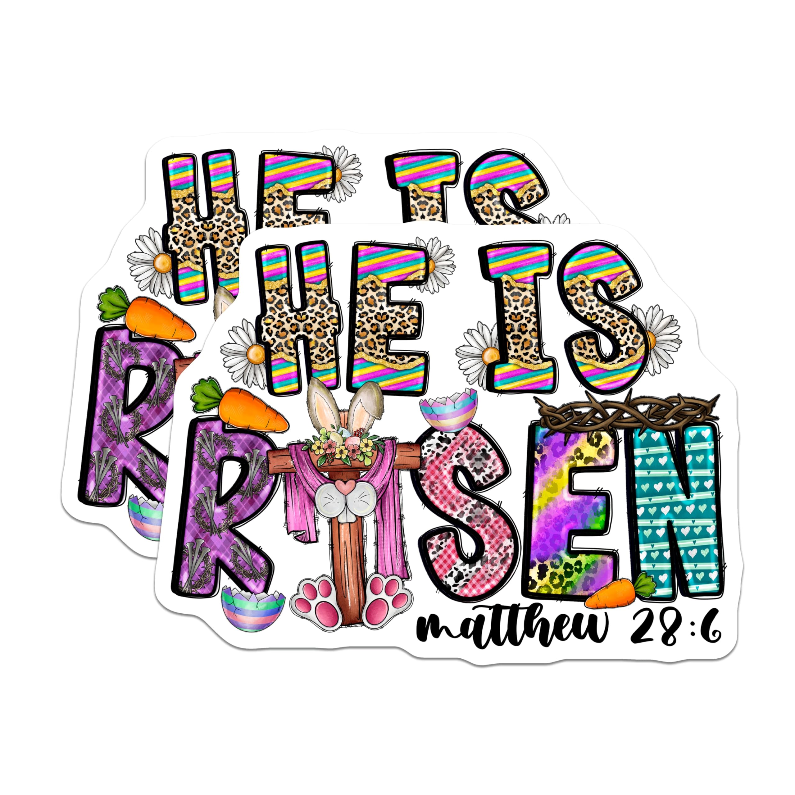 (2 Pack) He is Risen Magnets - Christian Easter Decor - Faith Bunny Cross Leopard Print - 5 Inches On Longest Side - Thick Durable Magnet - Made in USA - MAG25969