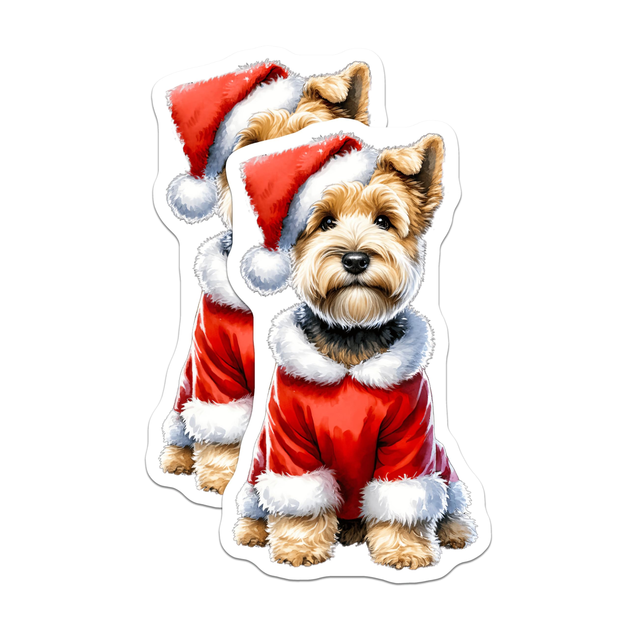 (2 Pack) Santa Dog Magnets - Adorable Christmas Terrier Puppy - Holiday Refrigerator Decor - Festive Animal Lover Canine Art - 5 Inches On Longest Side - Thick Durable Magnet - Made in USA - MAG24390