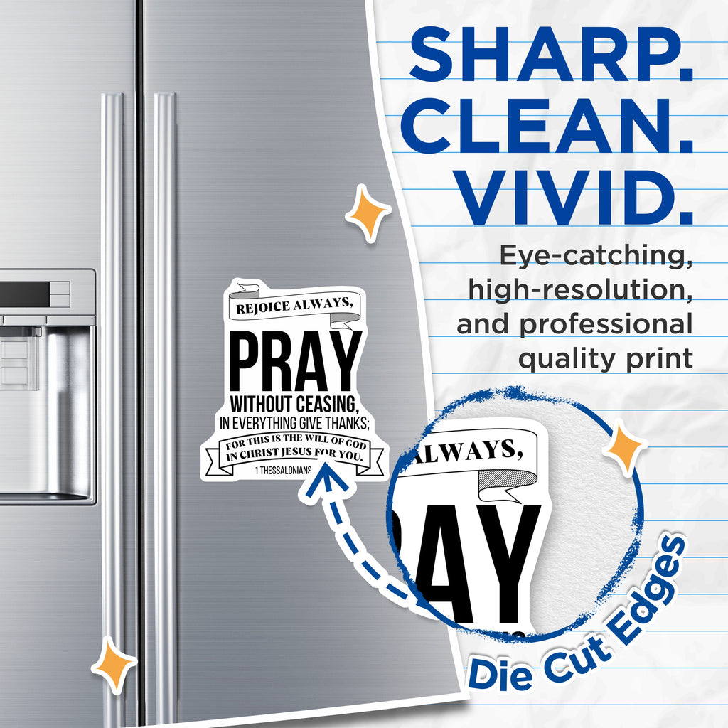 (2 Pack) Scripture Magnets - Rejoice Always Pray Without Ceasing - Christian Home Devotional Encouragement - 5 Inches On Longest Side - Thick Durable Magnet - Made in USA - MAG38032