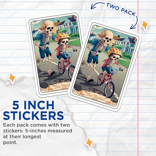 (2 Pack) Skeleton Family Stickers - Bicycle Ride Stickers - Fun Skeleton Stickers - 5" On Longest Side - Sticks to Smooth Flat Surfaces - Made in USA - BMCS4490