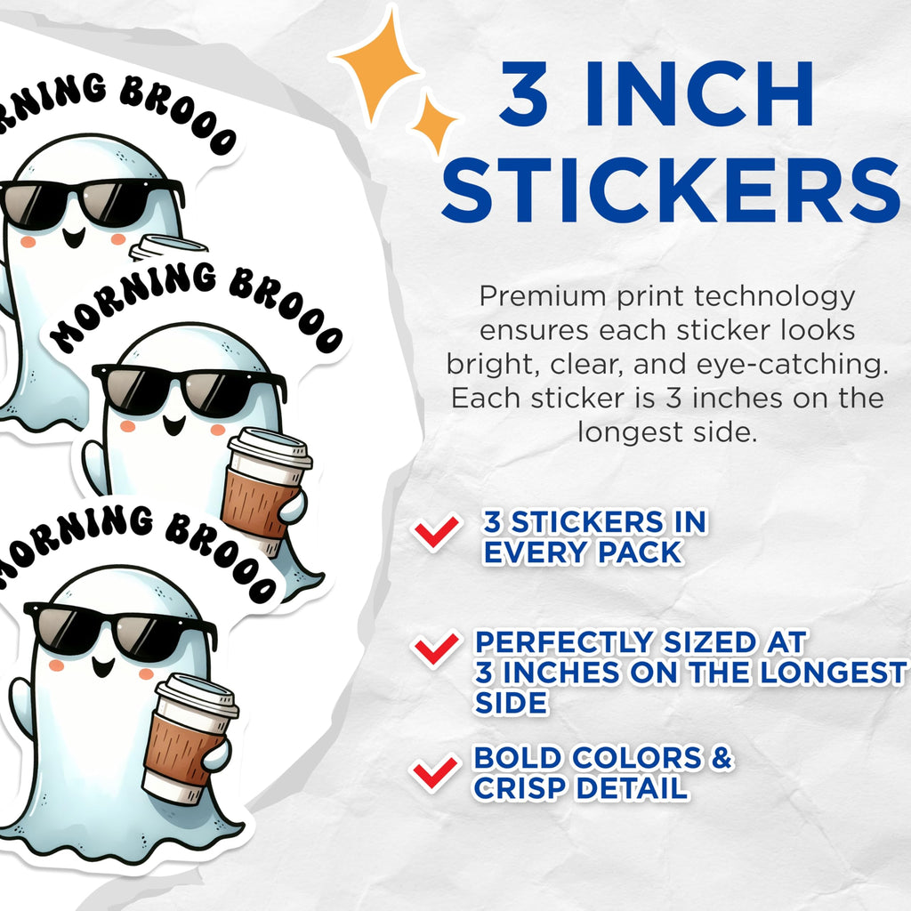 (3 Pack) Ghost Decals - Cute Spooky Decal - Funny Coffee Lover Decals - 3 Inches On Longest Side - Easy Peel & Apply - Made in USA - 3MCS2071
