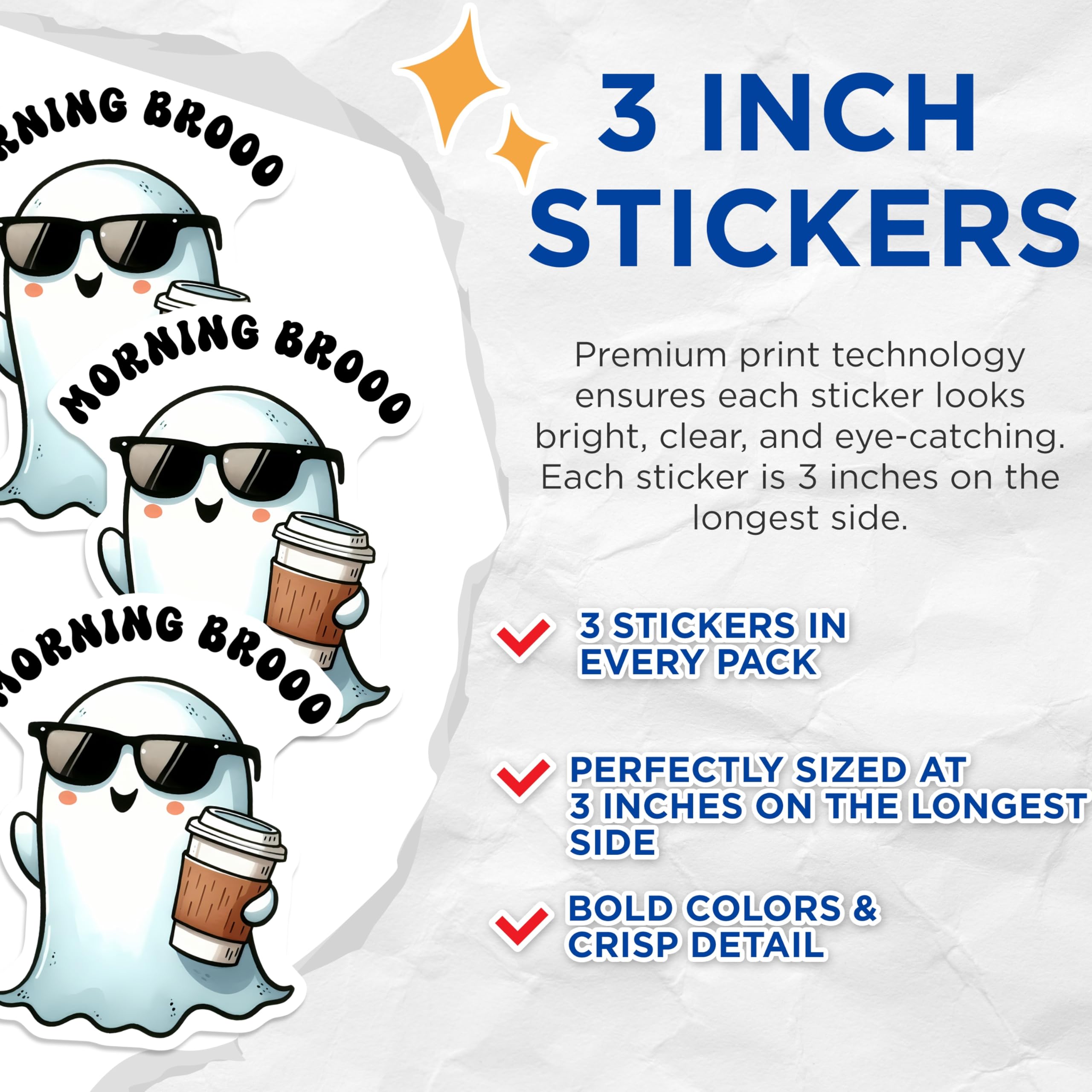 (3 Pack) Ghost Decals - Cute Spooky Decal - Funny Coffee Lover Decals - 3 Inches On Longest Side - Easy Peel & Apply - Made in USA - 3MCS2071