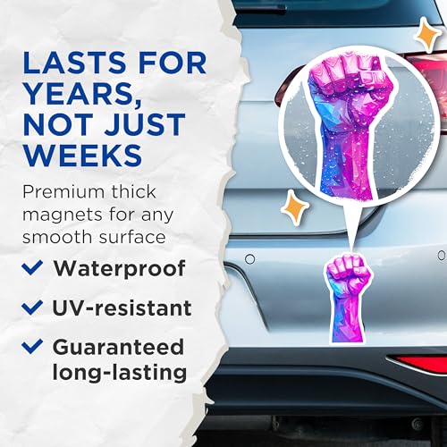 (2 Pack) Empowerment Fist Magnets - Multicolor Geometric Art - Inspirational 3D Fist Design Magnets - 5" On Longest Side - for Cars, Fridges, Toolboxes - Made in USA - MAG6585