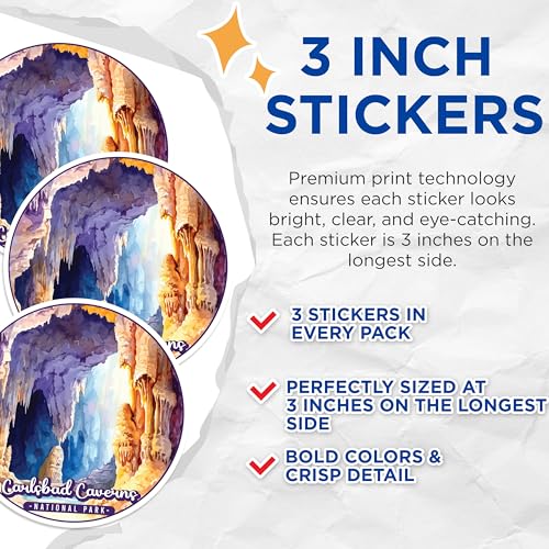 (3 Pack) Carlsbad Caverns Decals - National Park Decal - Laptop Decal - 3 Inches On Longest Side - Easy Peel & Apply - Made in USA - 3MCS0490