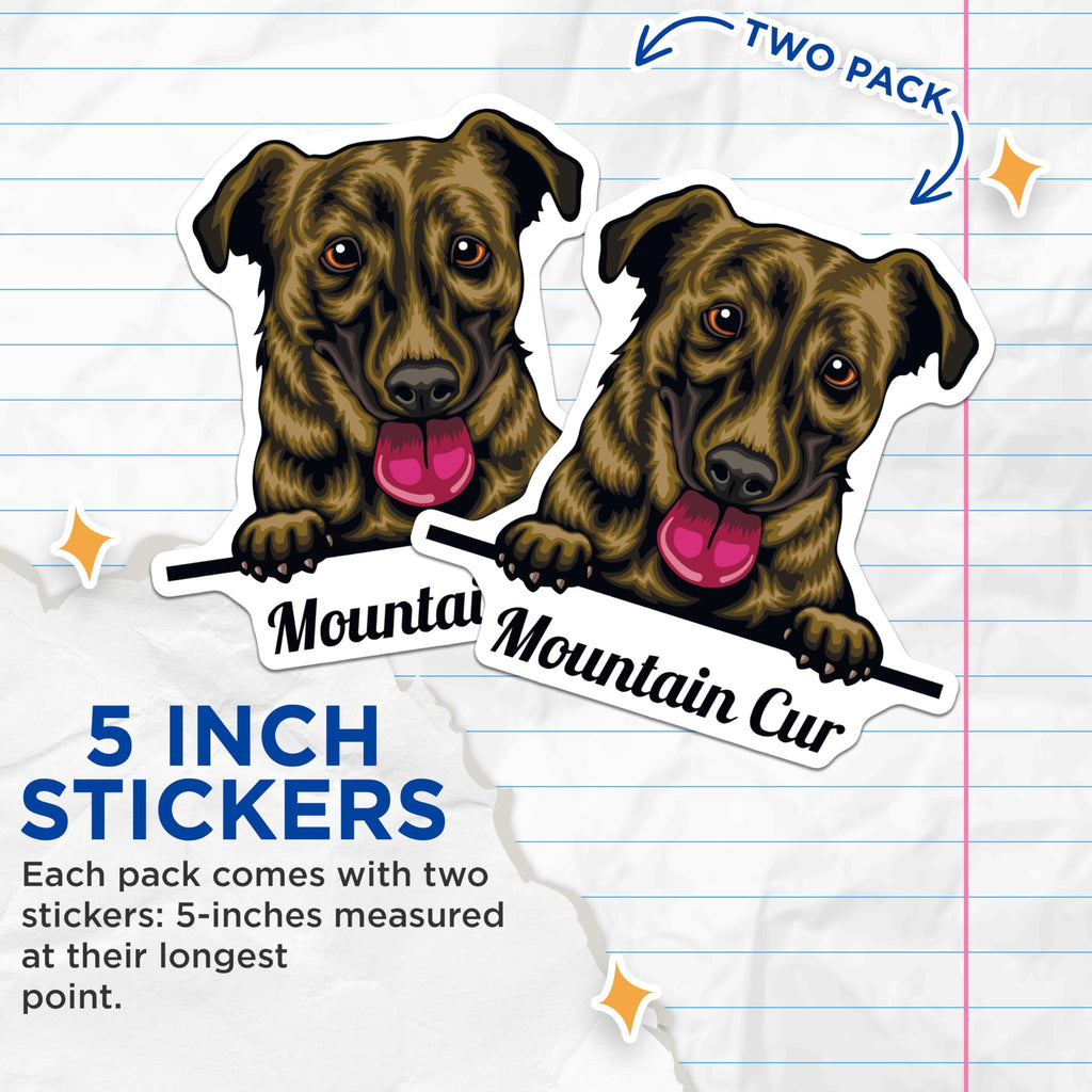 (2 Pack) Mountain Cur Dog Stickers - Cute Pet Dog Decal - Animal Lover Stickers - 5" On Longest Side - Sticks to Smooth Flat Surfaces - Made in USA - BMCS4220