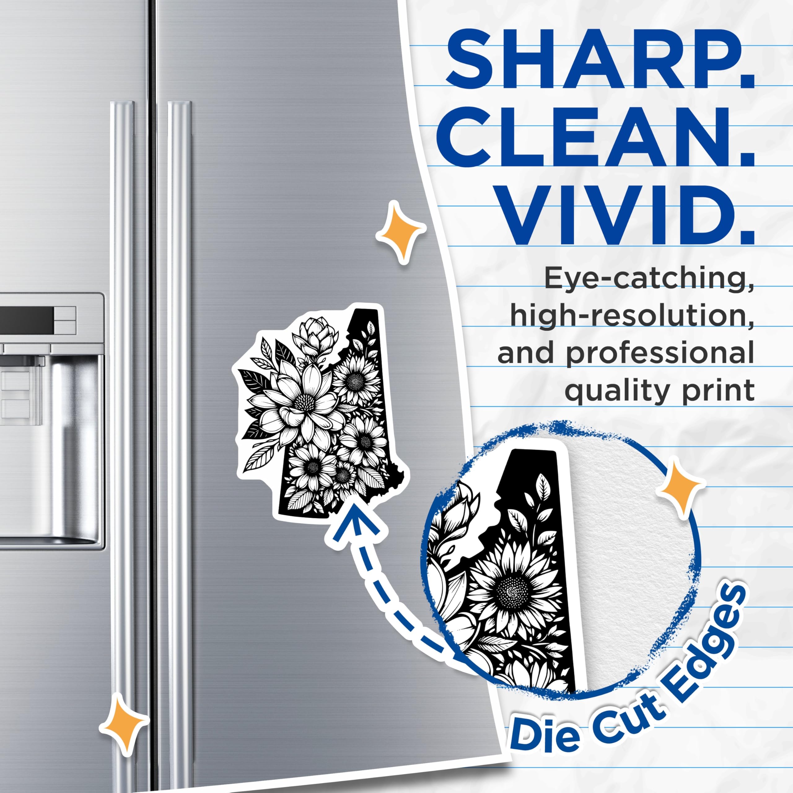 (2 Pack) New Hampshire State Flower Magnets - Sunflower Magnolia Botanical Outline - NH Fridge Locker Office Decor Souvenirs - 5 Inches On Longest Side - Thick Durable Magnet - Made in USA - MAG21377