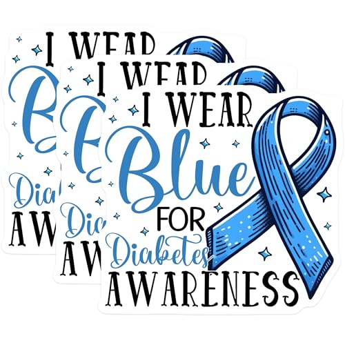 (3 Pack) Diabetes Awareness Decals - Blue Ribbon Stickers - Laptop Decal Stickers - 3 Inches On Longest Side - Easy Peel & Apply - Made in USA - 3MCS2594
