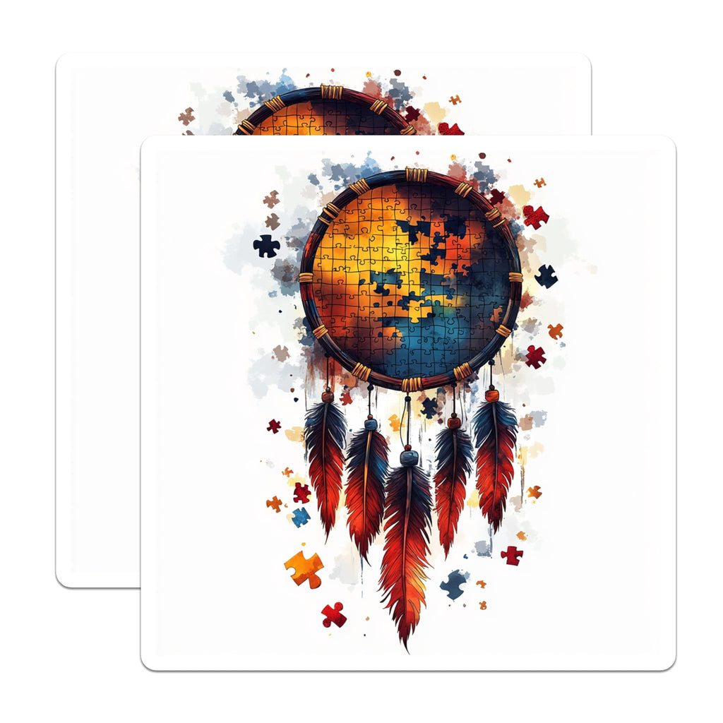 (2 Pack) Puzzle Piece Dreamcatcher Magnets - Autism Awareness Symbol - Boho Inclusion Art - 5 Inches On Longest Side - Thick Durable Magnet - Made in USA - MAG30966
