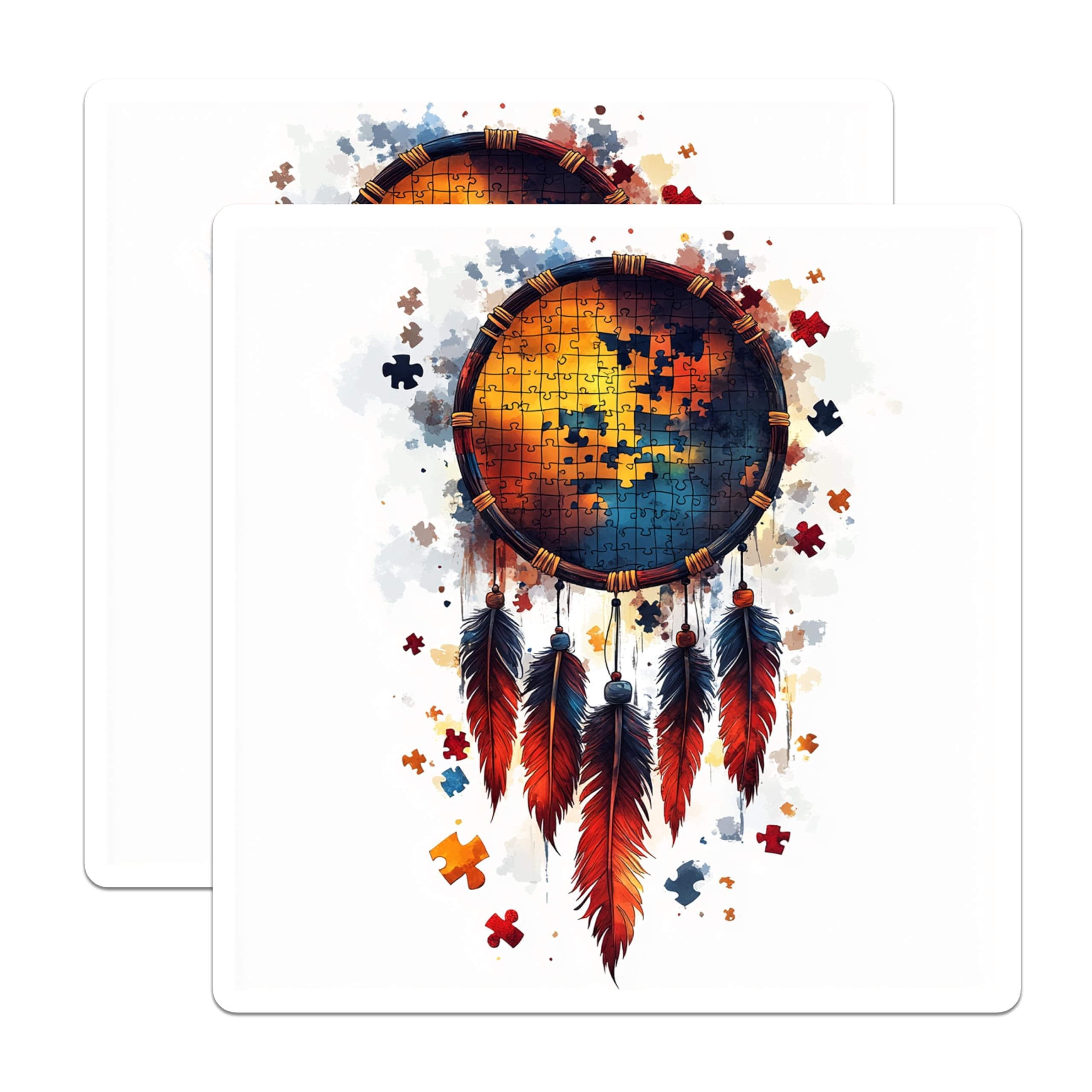 (2 Pack) Puzzle Piece Dreamcatcher Magnets - Autism Awareness Symbol - Boho Inclusion Art - 5 Inches On Longest Side - Thick Durable Magnet - Made in USA - MAG30966