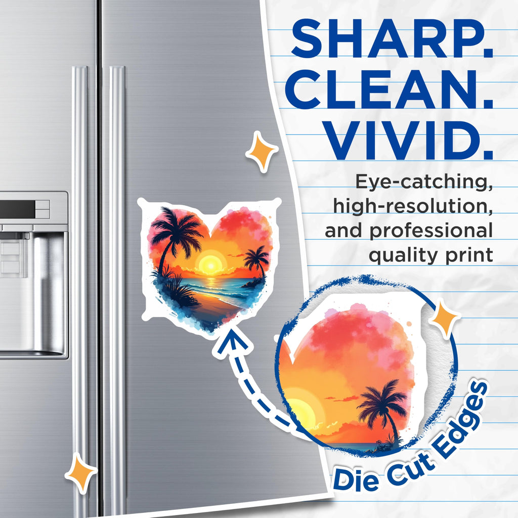 (2 Pack) Tropical Sunset Magnets - Heart Shaped Beach Art - Palm Tree Ocean Scene Decoration - Summer Vacation Fridge Magnets - 5 Inches On Longest Side - Thick Durable Magnet - Made in USA - MAG23682