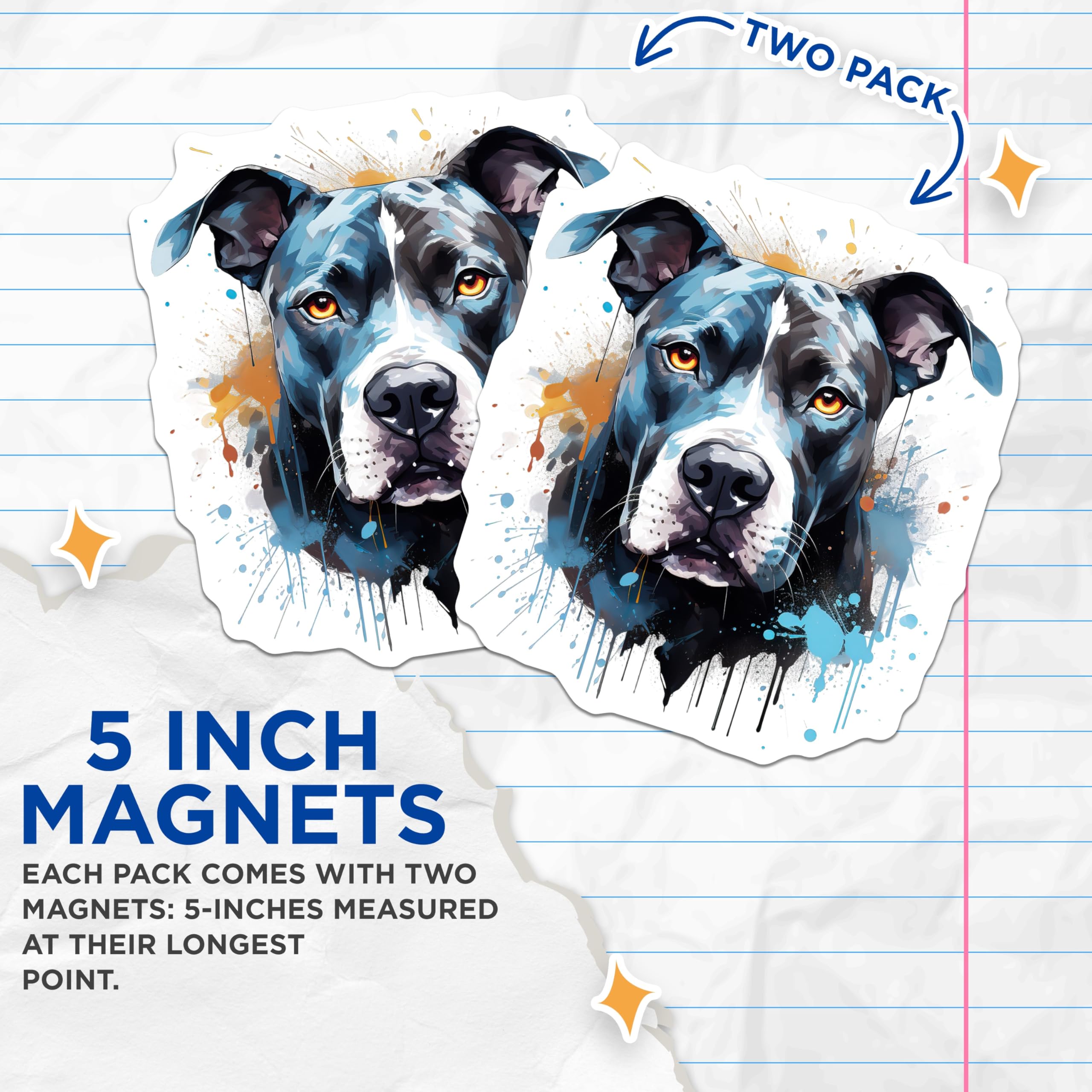 (2 Pack) Pitbull Magnets - Watercolor Dog Art - Pet Lover Fridge Decor - 5 Inches On Longest Side - Thick Durable Magnet - Made in USA - MAG26274