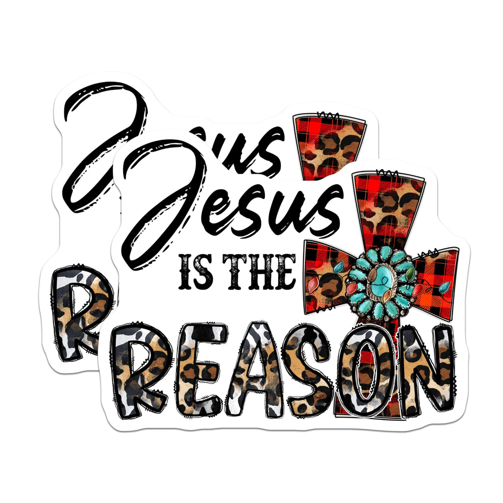 (2 Pack) Jesus is The Reason Magnets - Christian Faith Decor - Leopard Plaid Western Aesthetic - 5 Inches On Longest Side - Thick Durable Magnet - Made in USA - MAG28242
