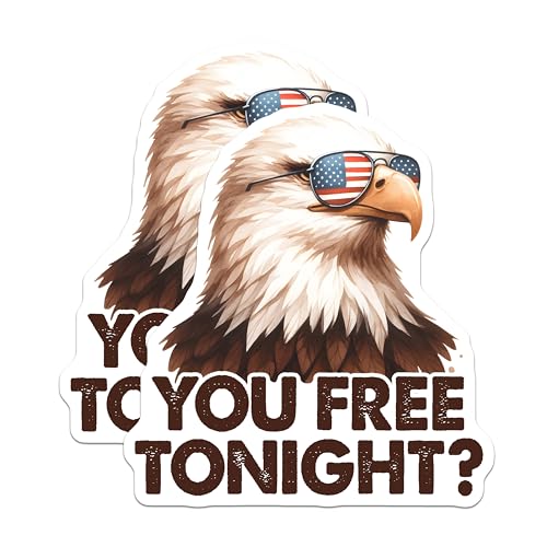 (2 Pack) Funny Bald Eagle Stickers - Patriotic Eagle in Sunglasses - Eagle with American Flag - 5" On Longest Side - Sticks to Smooth Flat Surfaces - Made in USA - BMCS7408