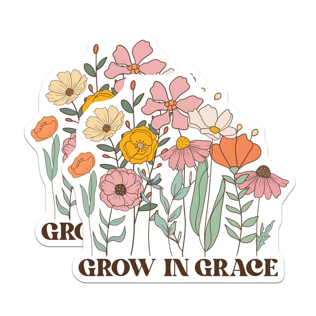 (2 Pack) Grow in Grace Magnets - Floral Fridge Decor - Inspirational Home Accents - 5" On Longest Side - Premium Magnet - for Cars, Refrigerators, Toolboxes, Lockers - Made in USA - MAG18819